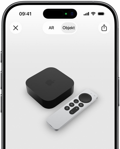 Bild des Apple TV 4K in Augmented Reality auf dem iPhone.