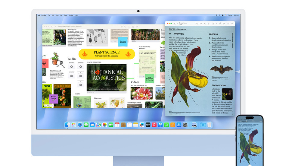 Un iMac y un iPhone muestran contenido vistoso.