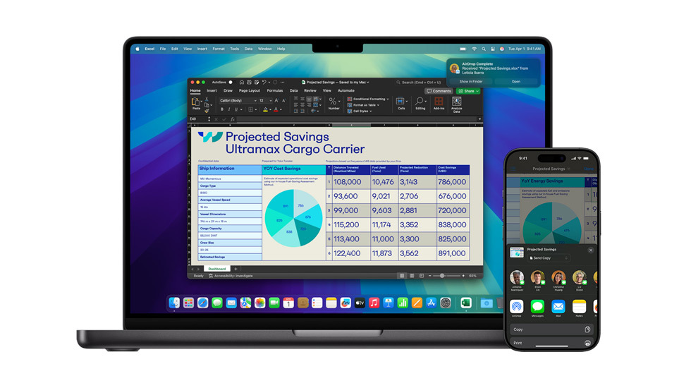 Un Mac y un iPhone muestran una presentación de Keynote.