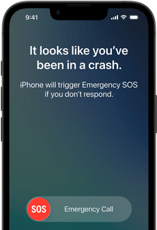 iPhone 17e, μπροστινή εξωτερική όψη, στρογγυλεμένες γωνίες, λειτουργία ανίχνευσης τροχαίου σε χρήση