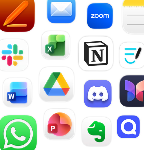 An array of productivity app icons, including Google Drive, Whatsapp, Slack, Discord and more.