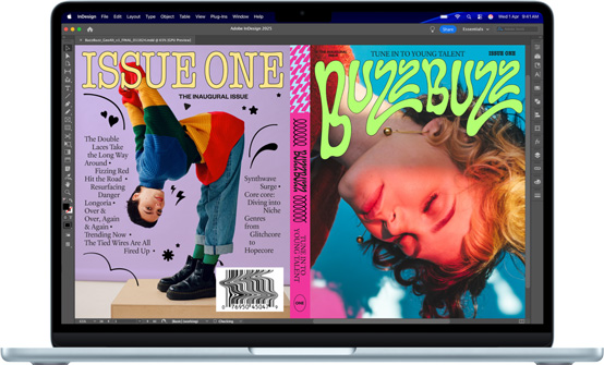 InDesign app shown on a Macbook Air