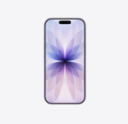 Lavendelfarvet iPhone 17 vist forfra, Dynamic Island øverst i midten
